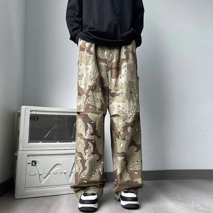 sanyamk Japanese Retro Camouflage Pants Men's Casual Loose Straight High Street Handsome Pant Men Bottom Trousers Male Clothes