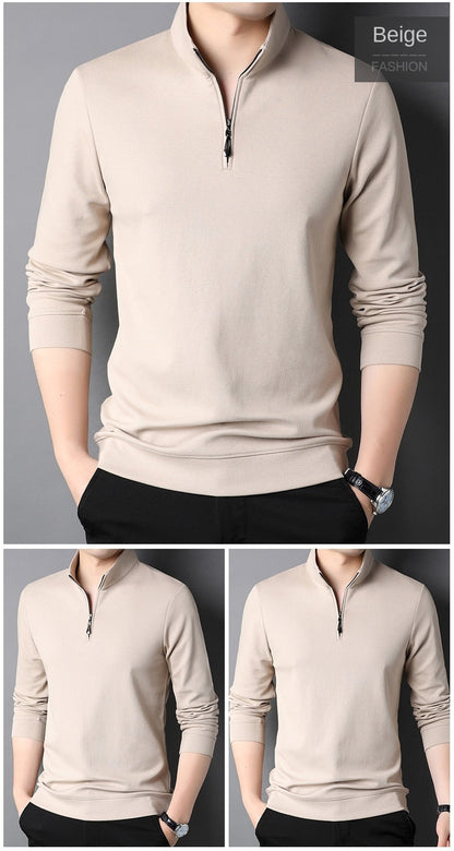 sanyamk Top Grade New Fashion Brand Luxury Zipper Polo Shirt Men Casual Plain Korean Solid Color Long Sleeve Tops Mens Clothing 2024