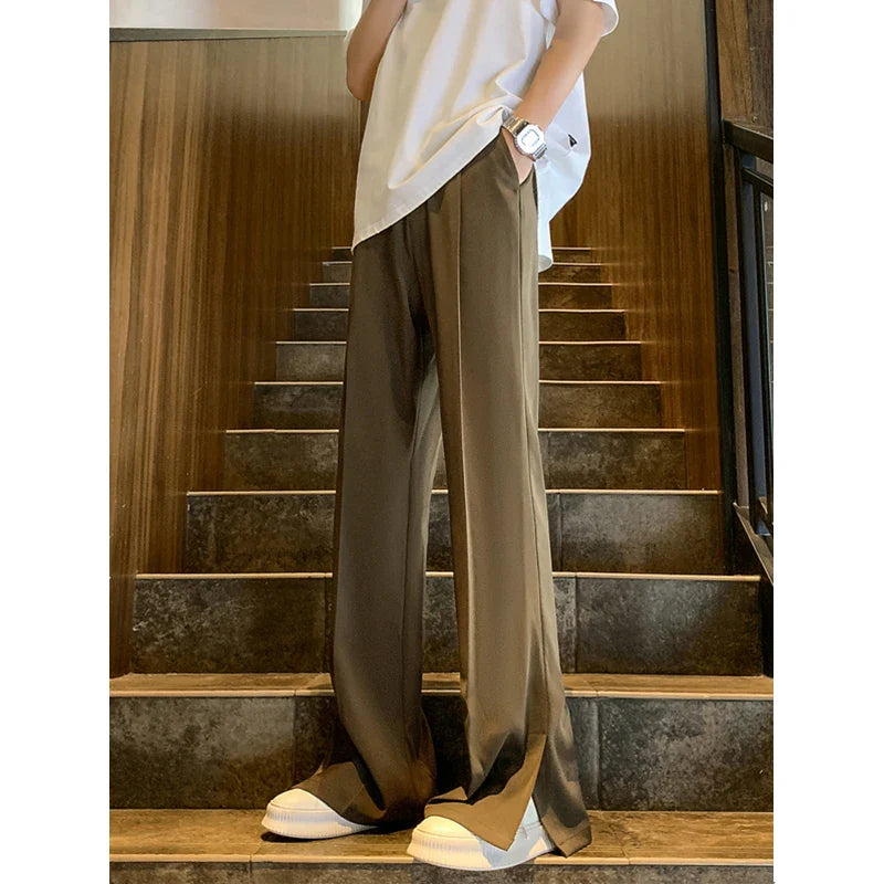 sanyamk Brown Black Baggy Suit Pants Men Fashion Social Mens Dress Pants Korean Loose Straight Flared Pants Mens Office Formal Trousers