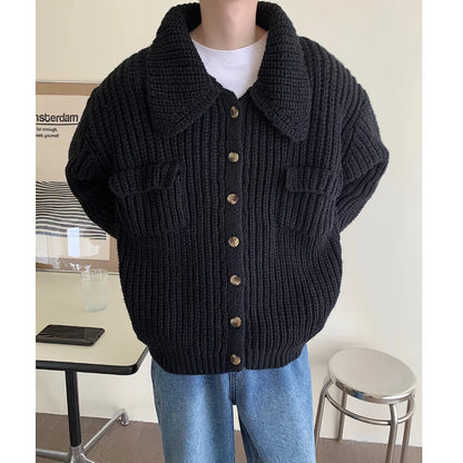 sanyamk Winter Thick Cardigan Sweater Men Warm Fashion Short Sweater Coat Men Korean Loose Lapel Sweater Cardigan Mens Jumper Clothes