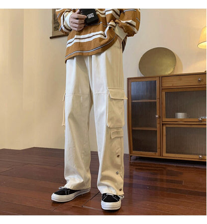 Bonsir Large Pocket Cargo Pants  Neutral Wide Leg Casual Trousers Loose Straight  Hip Hop  Men's Pants Harajuku Women's Trousers