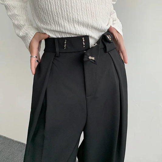 sanyamk New Black Suit Pants Men Fashion Social Mens Dress Pants Korean Loose Oversized Wide Leg Pants Mens Formal Trousers M-2XL