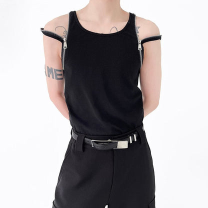 Bonsir New Casual Vest Korean Personality Metal Zip Design Fashion Sexy Tight Top Tank Sleeveless Tees LGBT Unisex Tops Streetwear