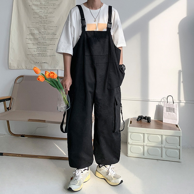 sanyamk Men Suspenders Jumpsuit Baggy Pants Summer Overalls Japanese Straps Casual Pockets Unisex Oversized Streetwear Male Y2K Clothes