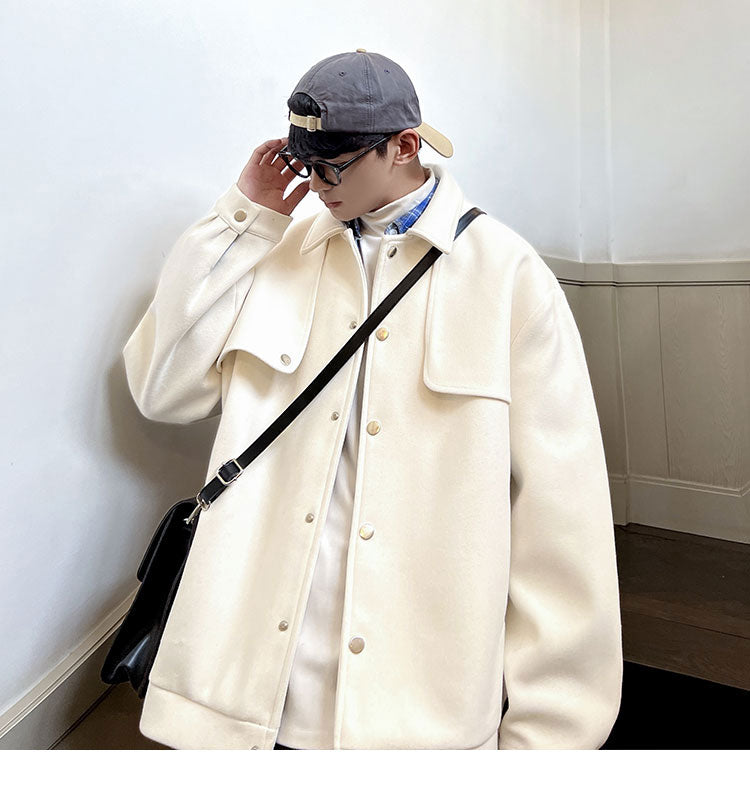 Bonsir New Men Winter Jackets Korean Streetwear Casual Woolen Thick Man Outerwear Coats Fashion Unisex Versatile Jacket