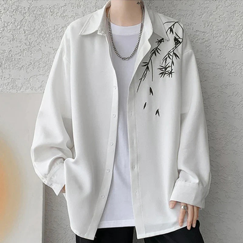 sanyamk New Chinese Style Shirts Men Embroidery Loose Advanced Handsome High Street Simple All-match Daily Spring Autumn Popular Retro