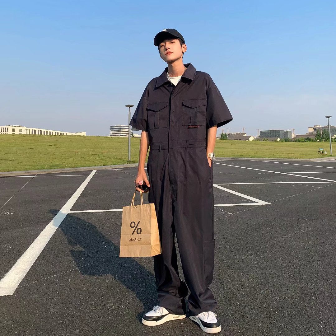 sanyamk Summer Thin Solid Color Rompers Jumpsuit Men's Ins Tide Brand Personality Fashion Design Loose Casual Drape Jumpsuit