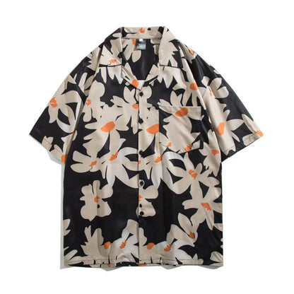 sanyamk Men's Light Mature Summer Beach Thin Blouse Shirt Hip Hop Versatile Casual Short Sleeve Fashion Male Loose Flower Print Shirts