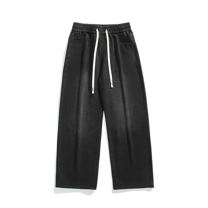 sanyamk New Korean Men's Casual Long Jeans Pants Classic Straight Denim Wide-leg Pants Solid Loose Trousers M-3XL