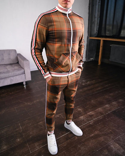 sanyamk New men's tracksuit Fashion Plaid Man Sets Trendy Brand Casual Sportswear Spring Autumn Jacket + Pants 2 Piece Set 3D Print