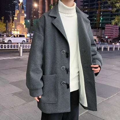 sanyamk Men Korean Fashion Winter Jacket Coats Wool Coat Mens Oversized Harajuku Overcoat Male Japanese Streetwear Jackets