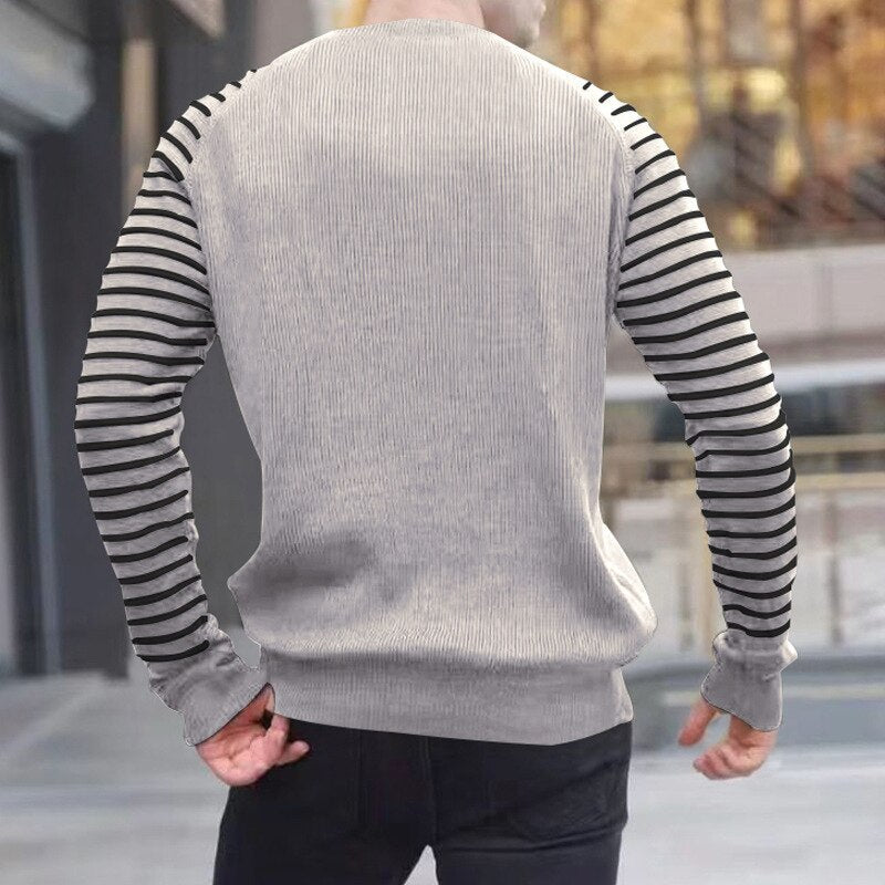 Bonsir Casual Striped Long Sleeve Sweaters Men Autumn Fashion Crew Neck Knitted Pullovers Tops Spring Mens Clothes Vintage Sweater Top