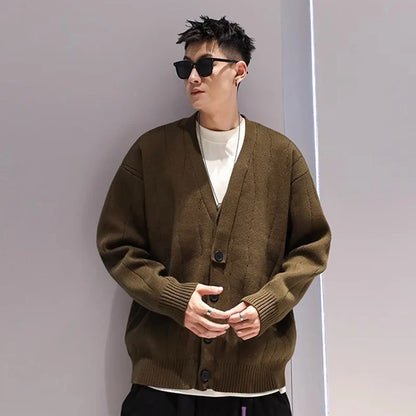 sanyamk Knit Cardigan Male Korean Style Sweater Coat Men Old Money Autumn Winter Loose Casual Men's Long Sleeve Streetwear