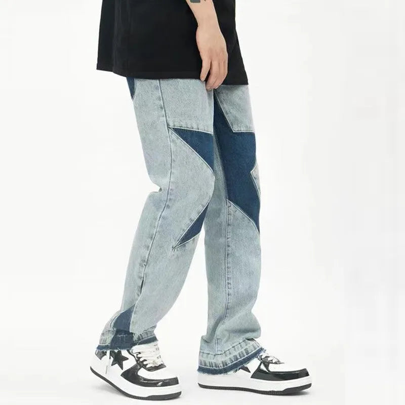 sanyamk Y2K Star Jeans Men Patchwork Denim Trousers Male Loose Casual Pants Korean Japanese Streetwear Hip Hop men clothing