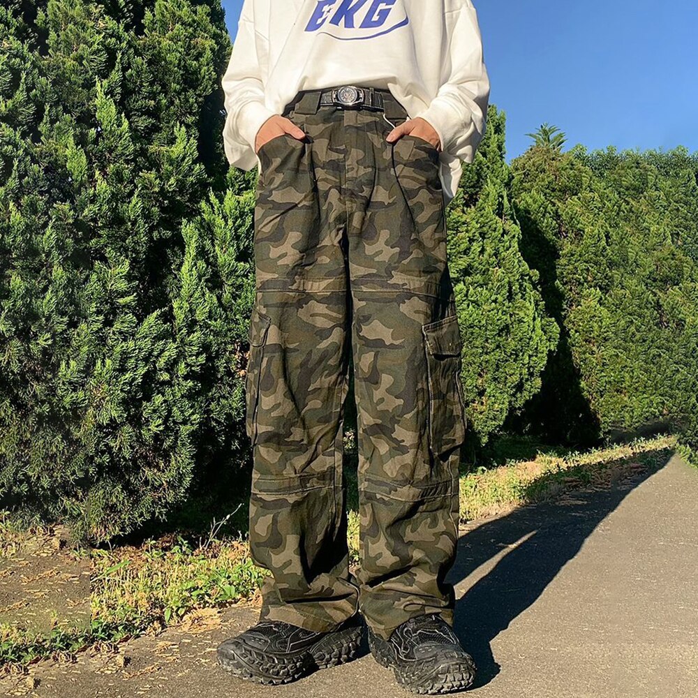 sanyamk American Retro Loose Cotton Hip-hop Camouflage Overalls Men's Street Y2K Multi-pocket Straight Wide-leg Casual Trousers Trendy