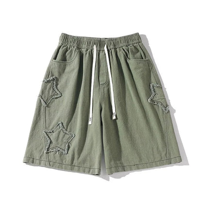 Bonsir shorts men gym 2024 Loose Star Patchwork Short Men Vintage Summer Basic Simple Hot Sale Leisure Ulzzang Streetwear Chic Shorts