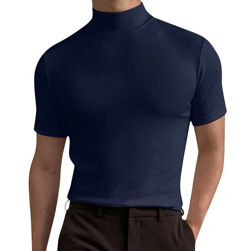 sanyamk Spring And Summer Turtleneck Male Tees Streetwear Solid Short Sleeve Pullovers Tops Casual Basic Slim Men T-Shirts 2023 Clothes