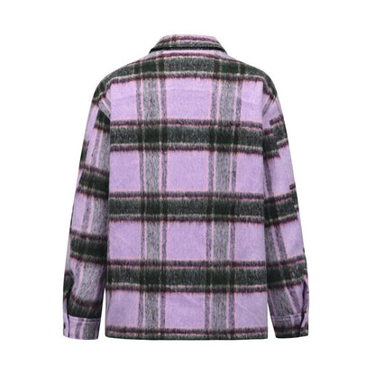 sanyamk High Street Retro Pockets Color Block Checkered Lapel Men's Wool Jackets Autumn and Winter Thick Casual Windbreaker Loose Coat