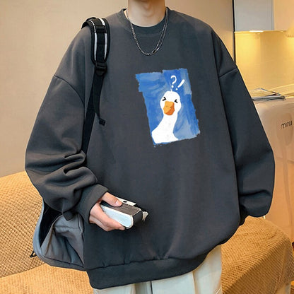 Bonsir Spring And Autumn Cartoon Printed Hoodie Men's American Retro, Apricot, Black, Dark Gray,Round Collar Top Tide Brand Coat M-5XL