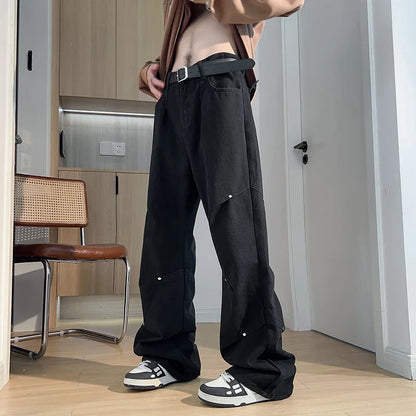 Bonsir New Streetwear Jeans Cargo Pants black Loose Plus Size Micro flared Pants Harajuku Casual Denim Pants Y2K Men Clothing