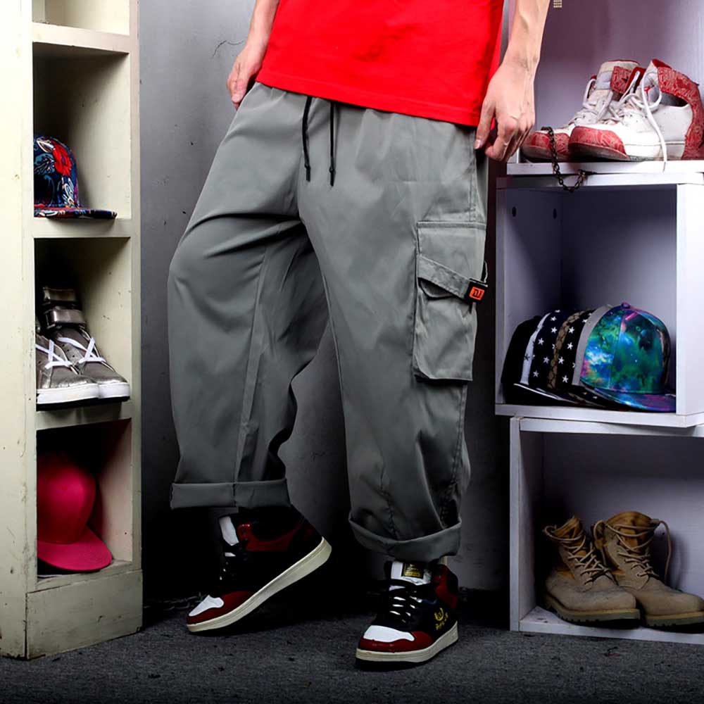 sanyamk Spring Summer Fashion Loose Baggy Trousers Men's Casual Cargo Pants Wide Leg Big Pocket Hiphop Harem Streetwear Clothing