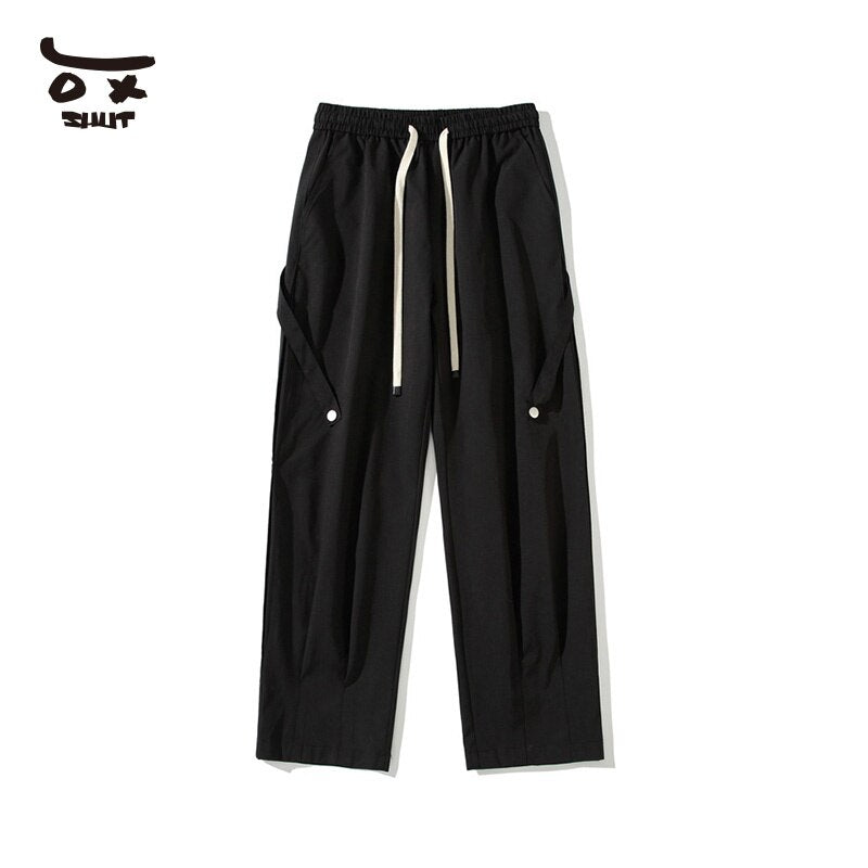 Bonsir American High Street Loose Casual Straight Charge Functional cargo wide leg jogger pants men trousers korean streetwear