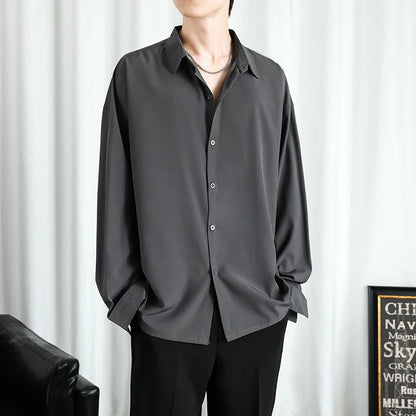 sanyamk Solid Shirt Men Black Long sleeved Shirts Men Korean Comfortable Blouses Casual Loose Classic Single Breasted Shirt