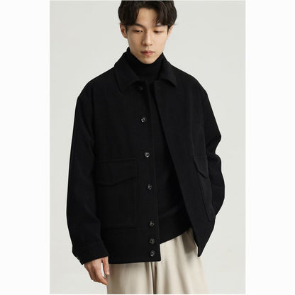 sanyamk  Spring Autumn New Corduroy Casual Jacket Men's Retro All-match Student Korean Style Trendy Coat Men's Youth Outwear Black