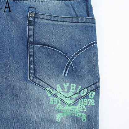 sanyamk  Plus Fat Large Size 48 Loose Straight Jeans Men Street Hip Hop Printing Jeans Skateboard Baggy Denim Trousers Male