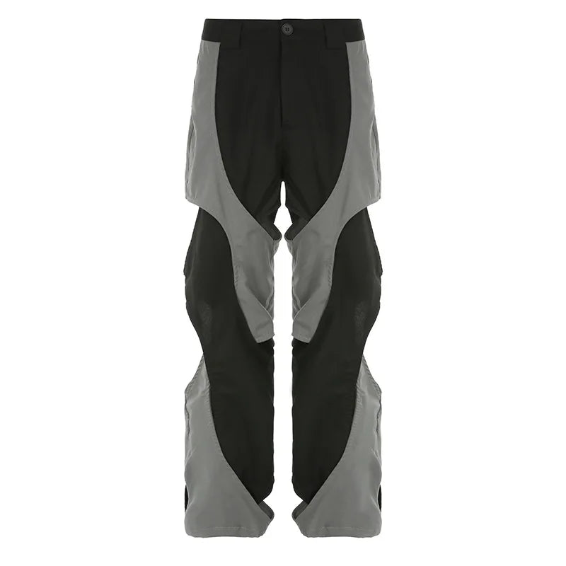 Bonsir Y2k Techwear Casual Pants Men Hollow Out Baggy Patchwear Trousers Male Streetwear Low Rise Sweatpants Korean Hip Hop