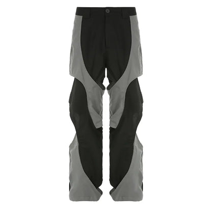 Bonsir Y2k Techwear Casual Pants Men Hollow Out Baggy Patchwear Trousers Male Streetwear Low Rise Sweatpants Korean Hip Hop