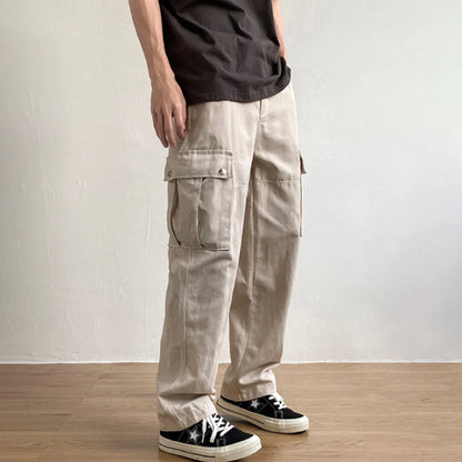 Bonsir Pocket Cargo Nine-Point Pants For Men In Autumn American High Street Hip-Hop Loose Straight Wide-Leg Casual Long Pants For Men