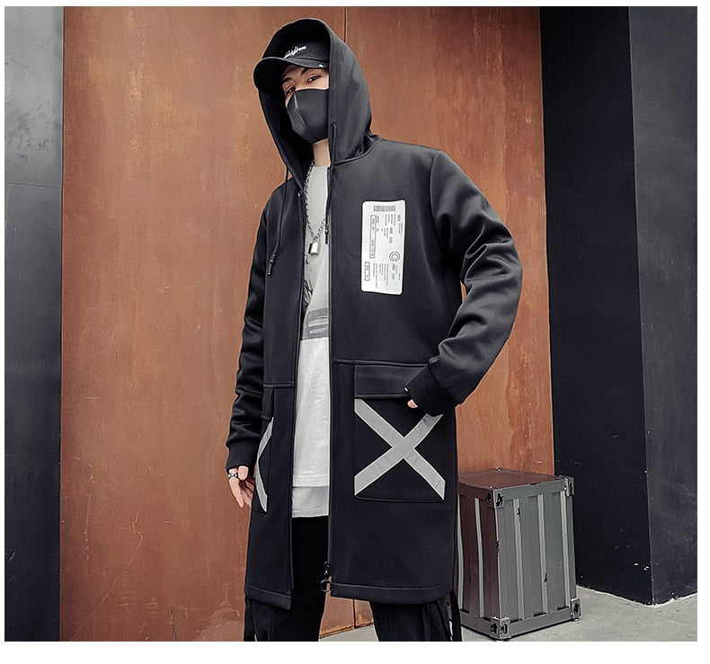 Bonsir Men's Harajuku Hooded Jackets Spring Autumn Print Windbreaker Ribbon Overcoat Outwear Hip Hop Male Casual Male Designer Clothing