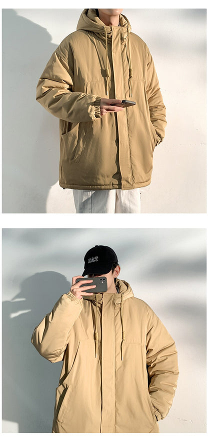 Bonsir New Fashion Hooded Warm Coat Men Casual Oversize Jacket Loose Baggy Streetwear Front Pocket Hiphop Clothing