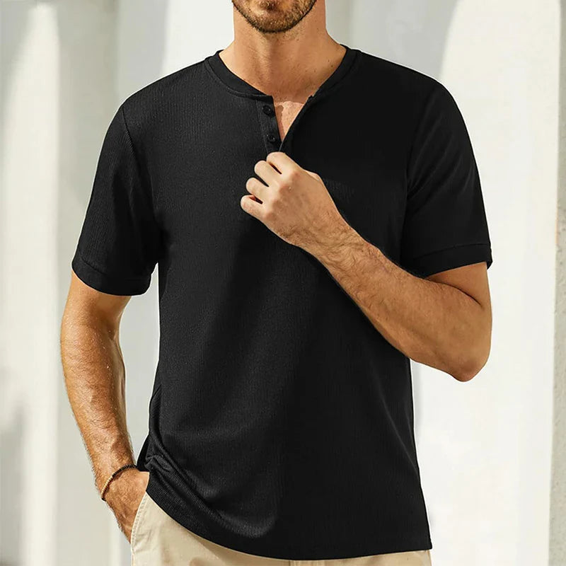 sanyamk Summer Casual Short Sleeve Mens T shirts Vintage Button Henley Shirt Men Breathable Ice Silk Knitting Thin T-shirt Fashion Tops