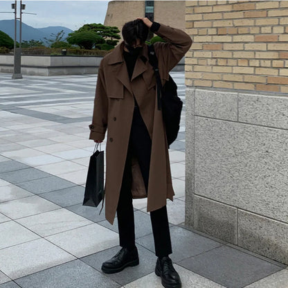 sanyamk Trench coat Brand New Spring Trench Korean Men's Fashion Overcoat Male Long Windbreaker Streetwear Men Coat Outer Wear Clothing