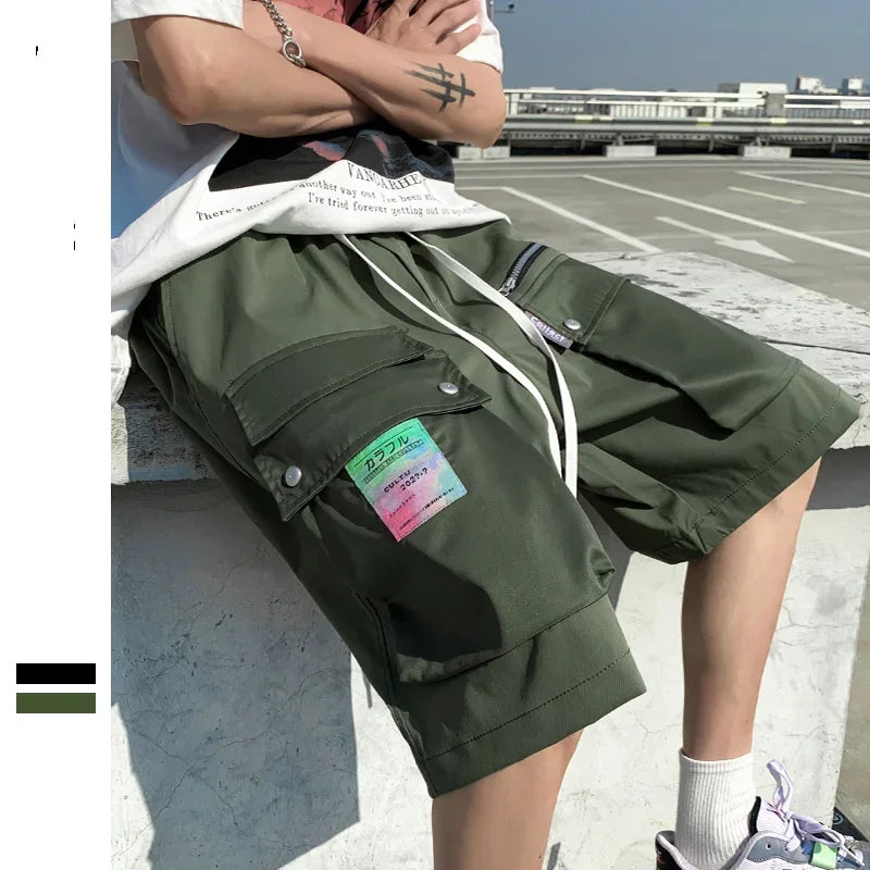 sanyamk  -  Summer Big Pockets Mens Cargo Shorts High Street Streetwear Straight Bermuda Masculina