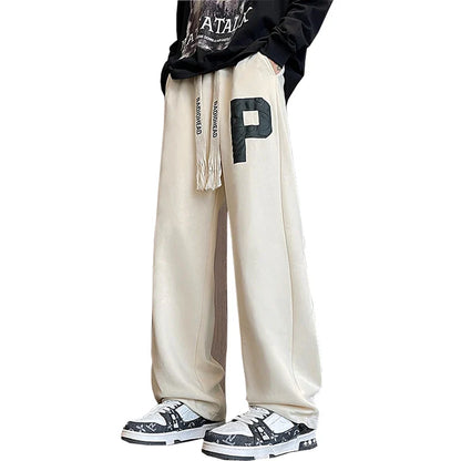 Bonsir 2024 Autumn New Men's Sweatpants Korean Fashion P Printed Wide Leg Straight Pants Streetwear Trousers