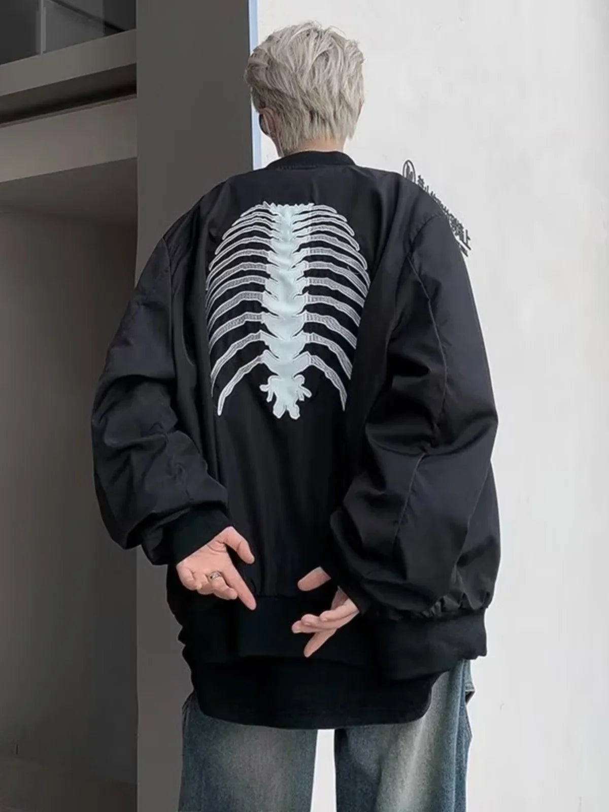 sanyamk American High Street Hiphop Skeleton Embroidered Baseball Coat Men's Autumn Fashion Brand Dark Black Pilot Jacket fall