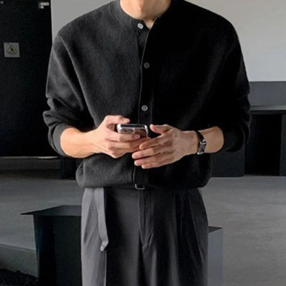 sanyamk  -  Men's Cardigan Long Sleeve Knitted Sweatshirts Autumn New Korean Style Fashion High Grade Sweater Loose Casual Coat 9C1648