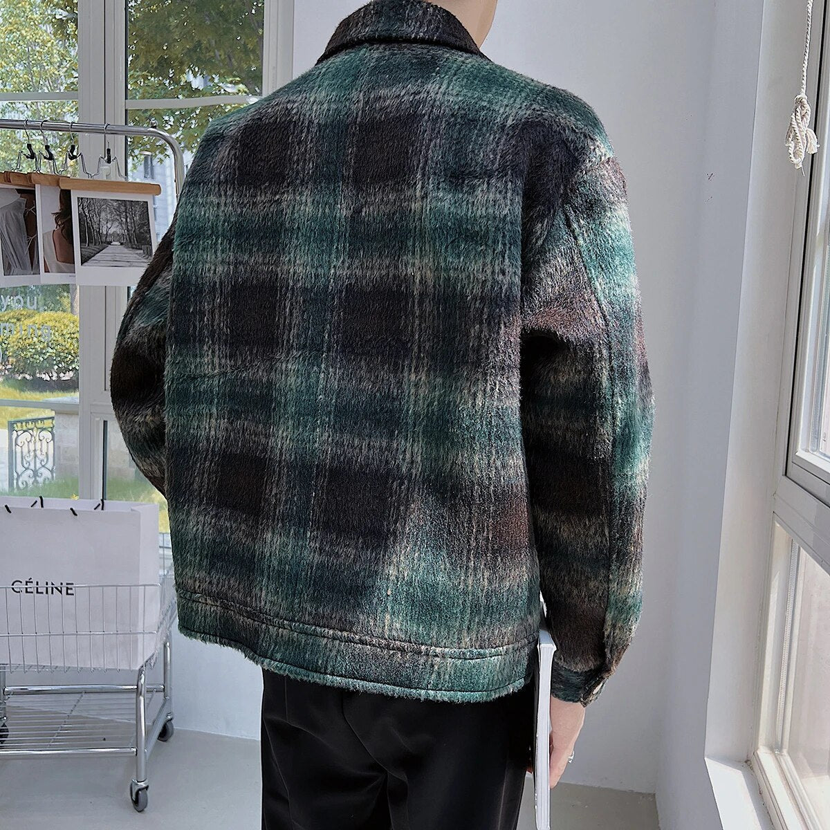 sanyamk Autumn Winter Wool Blends Men Plaid Single Breasted Vintage College Woolen Coats Oversize Casual Streetwear BF Fashion Coat Y42