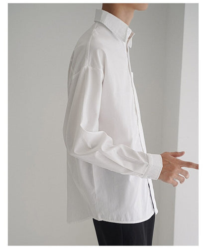 Bonsir Spring White Shirt For Men Simple Fashion All-Match Korean Style Streetwear Handsome Youth Long Sleeve Lapel Pockets Male Tops