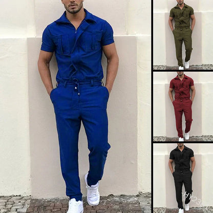 sanyamk 2024 New Mens Rompers Pants Casual Loose One-Piece Suit Overalls Fashion Short Sleeve Jumpsuit Streetwear Men Ropa De Hombre