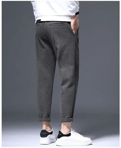 sanyamk Men's Autumn Winter High Quality Business Casual Woolen Suit Pants Casual Office Comfortable Work Pants Loose Male T142