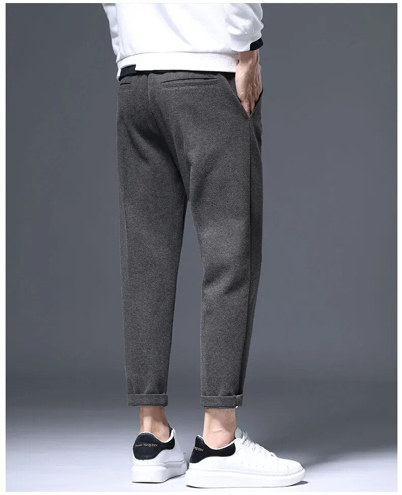 Bonsir Men's Autumn Winter High Quality Business Casual Woolen Suit Pants Casual Office Comfortable Work Pants Loose Male T142