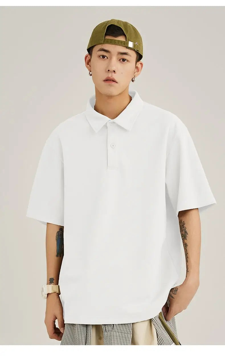 sanyamk  -  Summer Fashion Solid Casual Loose Tess Sport Polo T-Shirts Men's Top Simple Pullover Short Sleeve Office Work Golf Wear