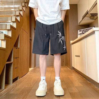 Bonsir Summer New Embroidery Shorts Men Wide Leg Fashion Short Pants Youth Streetwear Loose Casual Shorts Black/Gray Oversized 5XL