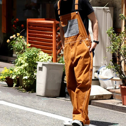 Bonsir Vintage Pockets Sleeveless Straps Wide Leg Pants Romper Men Spring Summer Fashion Loose Playsuit Mens Clothing Casual Jumpsuits