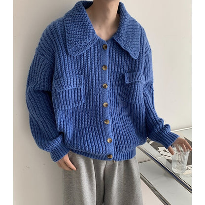 Bonsir Winter Sweater Cardigan Men Warm Fashion Retro Pocket Sweater Coat Men Korean Loose Long Sleeve Sweater Mens Jumper Clothes