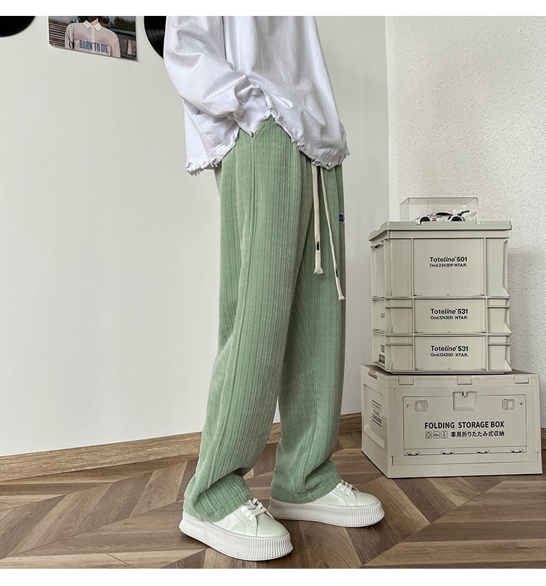 Bonsir Autumn and Winter Pleated Pants Men's Fashion Oversized Loose Straight Wide-leg Pants Streetwear Hip-hop Baggy Casual Pants